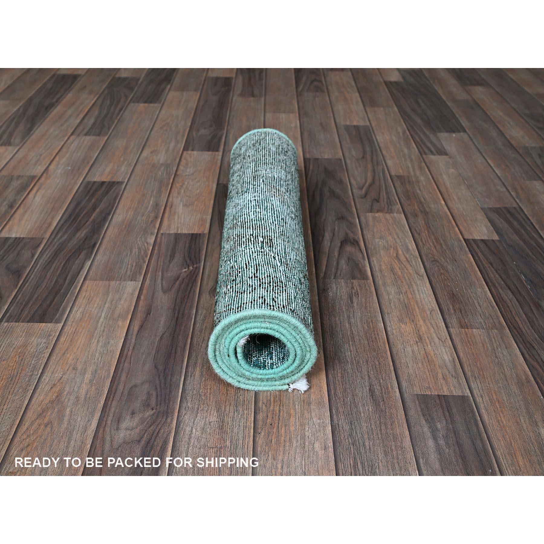 Tappeto Runner Verde Vintage Persiano Tabriz Annodato a Mano interamente in Lana 2'x5'8