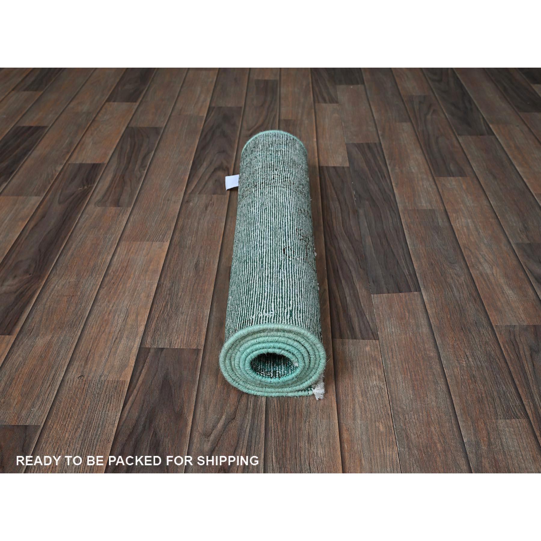 Tappeto Runner Verde Vintage Persiano Tabriz Annodato a Mano interamente in Lana 2'x5'8