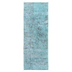 2'x5'8" Overdyed Green Vintage Persian Tabriz Hand Knotted All Wool Runner Rug