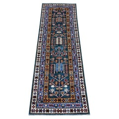 2'x5'9" Verde Pino Alfombra de Mesa Anudada a Mano con Diseño de Sauces y Cipreses