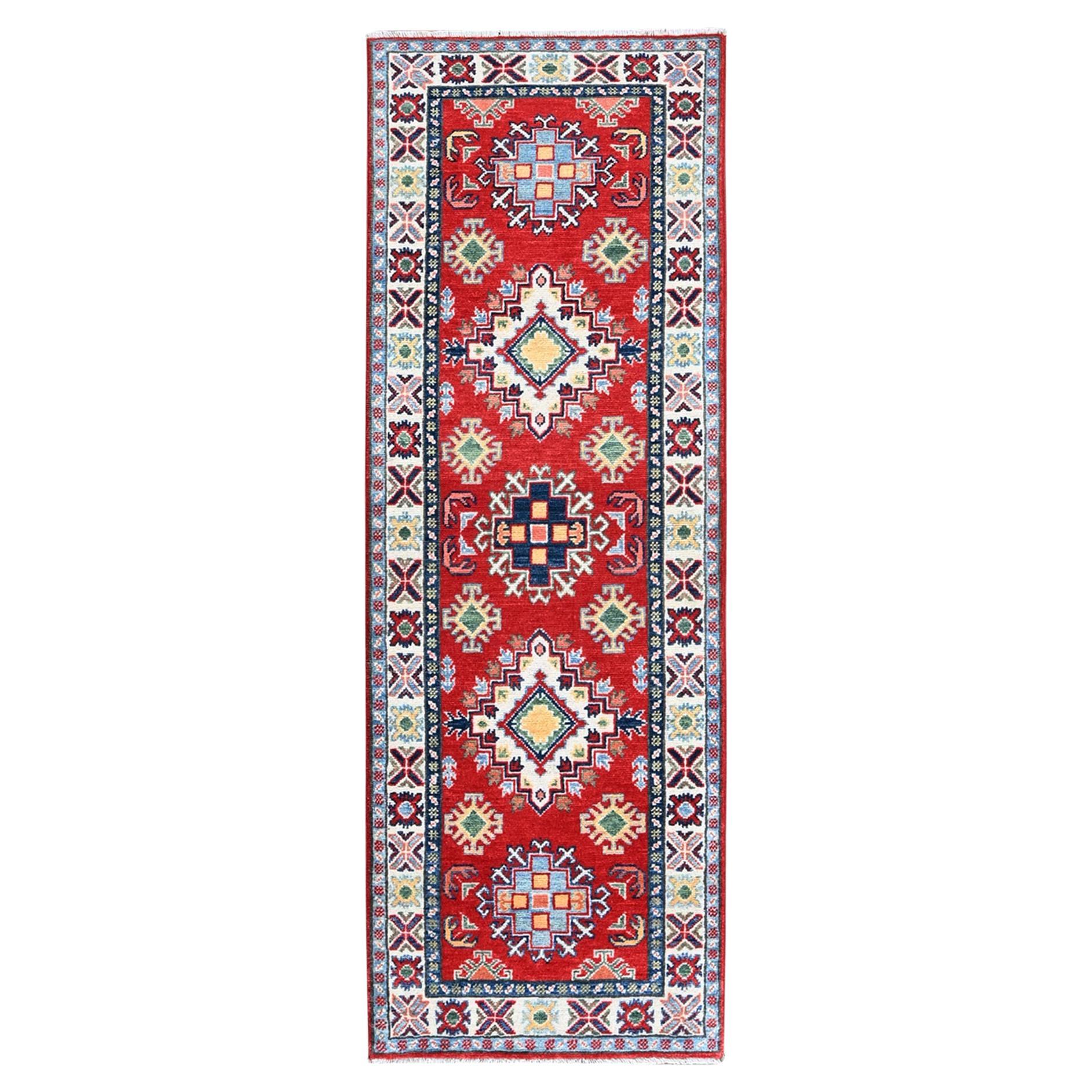 2
x5
9" Rot Kazak mit geometrischem Design Hand geknüpft weiche Wolle Läufer Teppich