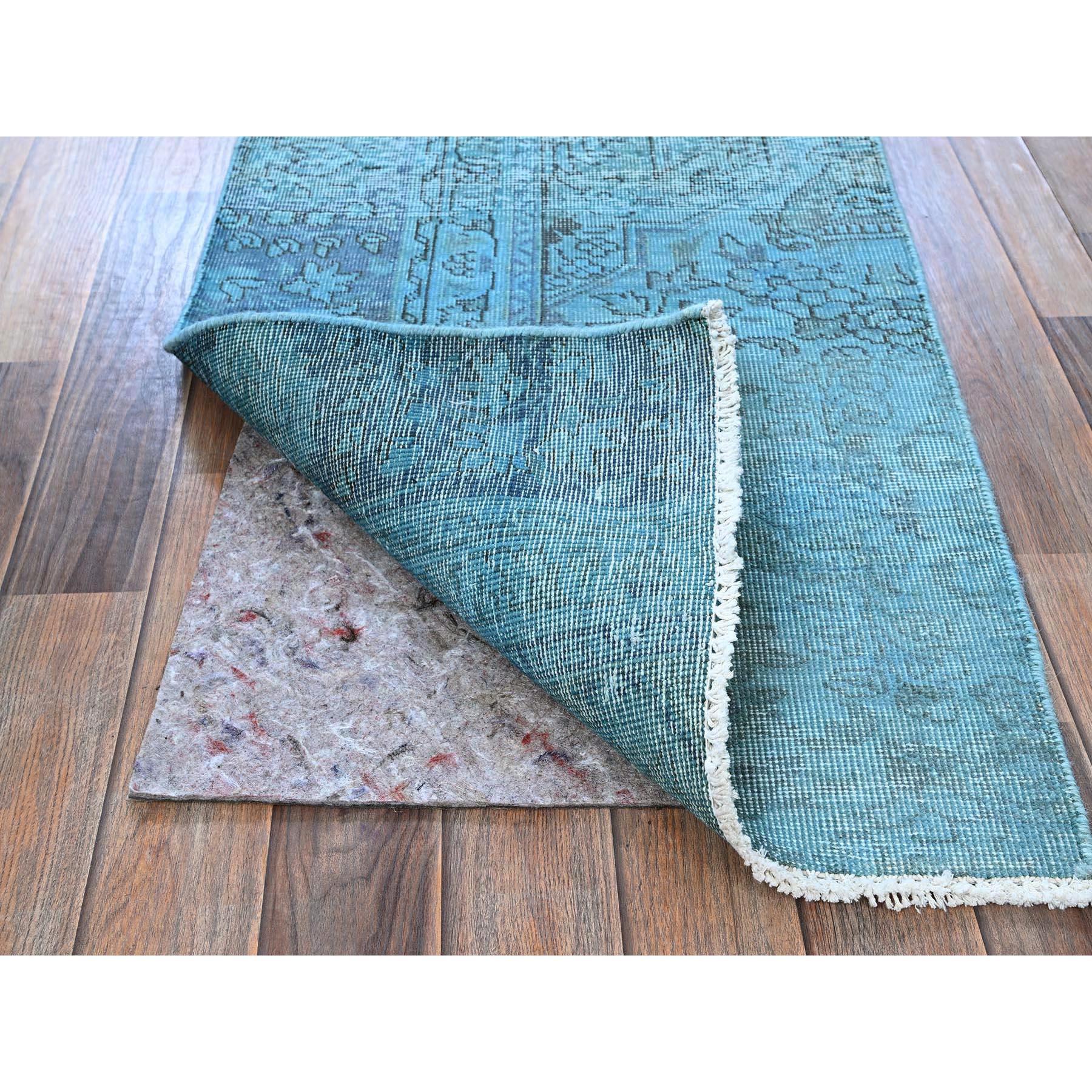 Bohémien Tappeto Runner 2'x6' blu sovratinto Tabriz persiano vintage 100% lana annodato a mano in vendita