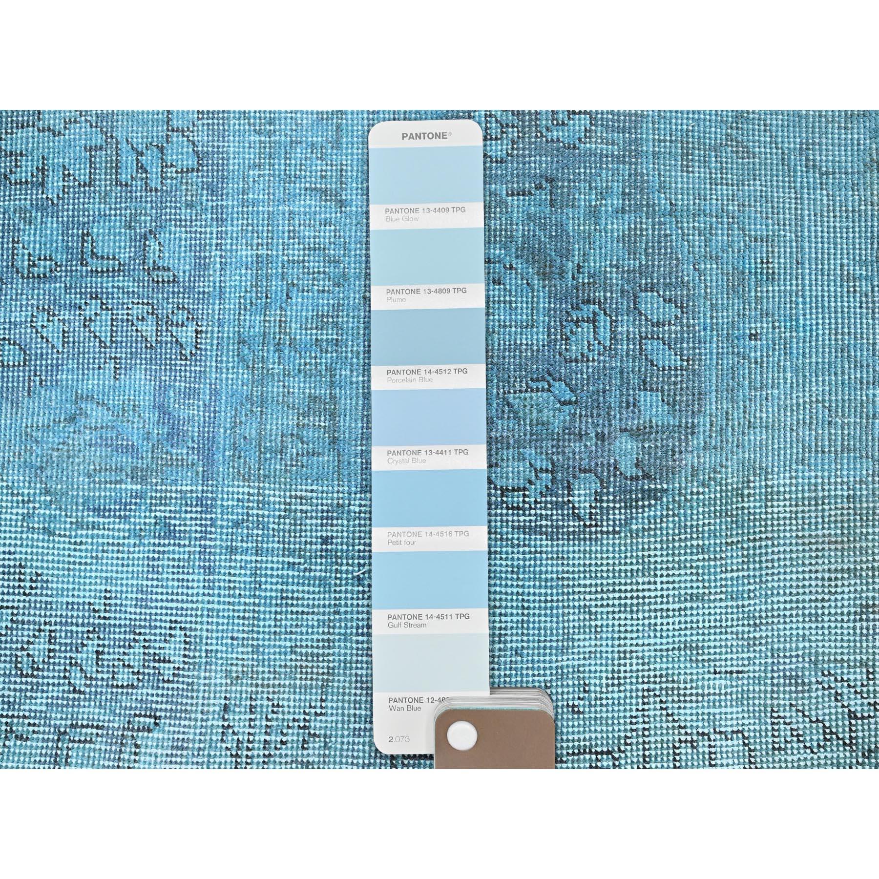 Persiano Tappeto Runner 2'x6' blu sovratinto Tabriz persiano vintage 100% lana annodato a mano in vendita