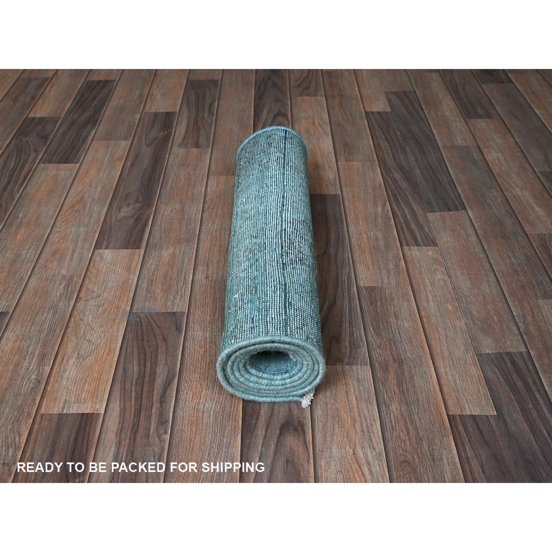 Annodato a mano Tappeto Runner 2'x6' blu sovratinto Tabriz persiano vintage 100% lana annodato a mano in vendita
