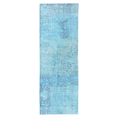 Alfombra Persa Tabriz 100% Lana Anudada a Mano Azul Sobreteñida 2'x6