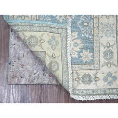 Tappeto Runner in lana annodato a mano 2'x6' blu Kazak dal look vintage con medaglioni