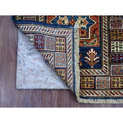 2'x6' Blue Wool Afghan Super Kazak Geometric Medallions Design Runner Rug