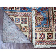 2'x6' Cerulean Blue Hand Knotted Afghan Super Kazak Wool Narrow Runner Rug