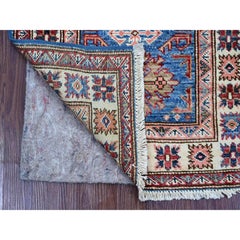 2'x6' Cerulean Blue Wool Hand Knotted Afghan Super Kazak Narrow Runner Rug
