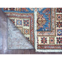 2'x6' Cerulean Blue Wool Hand Knotted Afghan Super Kazak Narrow Runner Rug