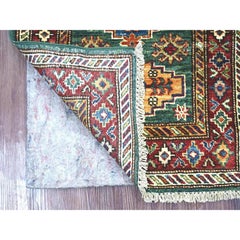 2'x6' Hunter Green Wool Hand Knotted Afghan Super Kazak Runner Rug