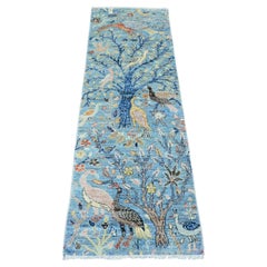2'x6'1" Blue Afghan Peshawar Birds Design annodato a mano in morbida lana Runner Rugs