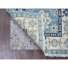 2'x6'1" Blue Vintage Look Kazak with Medallions Hand Knotted Wool Runner Rug