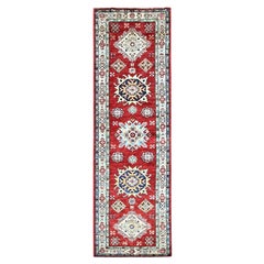 2'x6'1" Cherry Red Super Kazak Vegetable Dyes All Wool Runner Tapis d'Orient