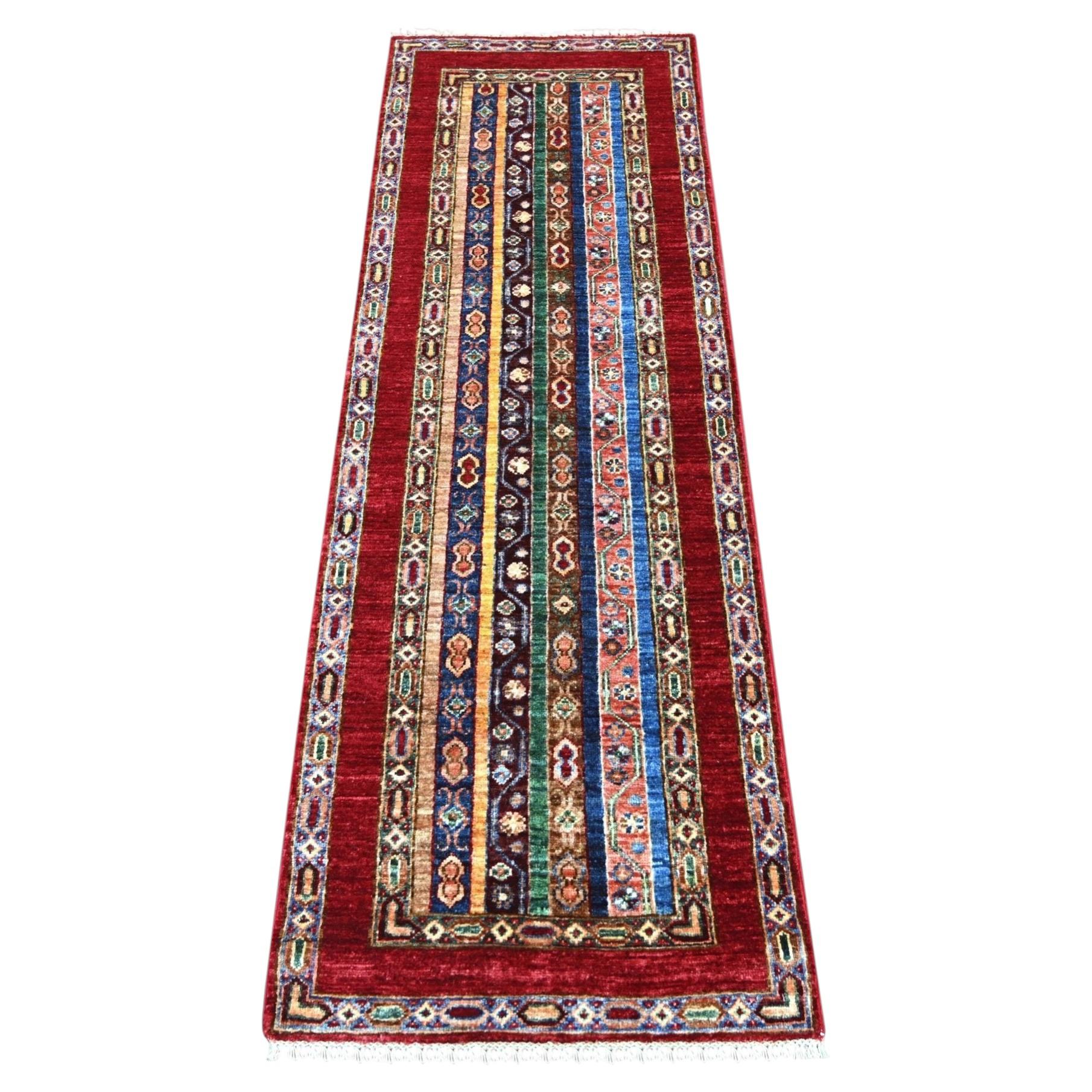 2'x6'1" Colorful Natural Wool Hand Knotted Afghan Super Kazak Runner Rug