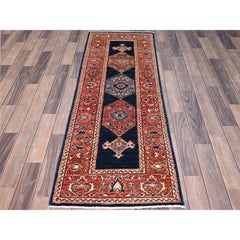 2'x6'1" Yankees Blue Denser Weave 100% Wool Oriental Aryana Runner Rug