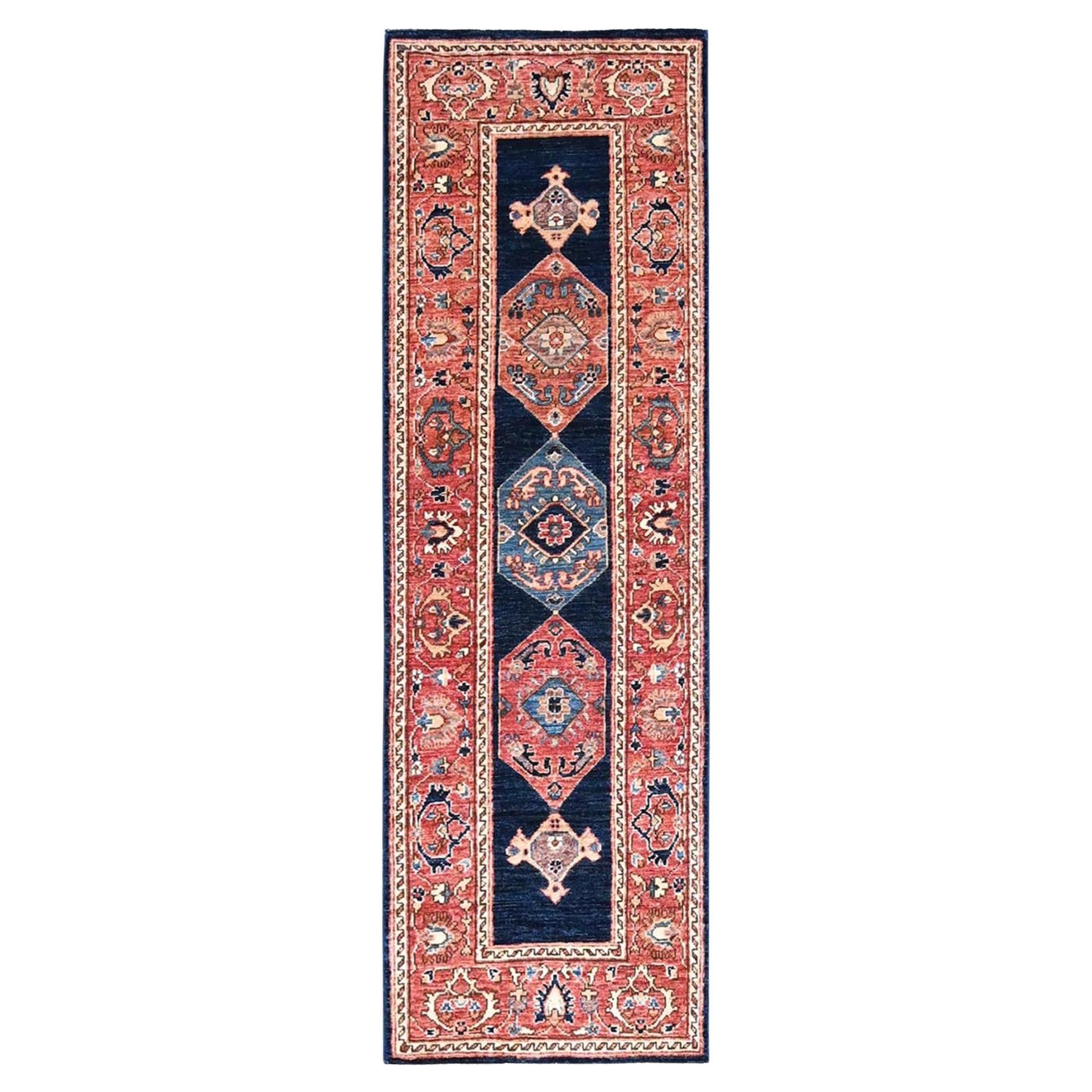 2'x6'1" Yankees Blue Denser Weave 100% Wool Oriental Aryana Runner Rug For Sale