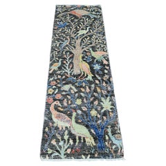 2'x6'2" Gray Hand Knotted Afghan Peshawar Birds Design Soft Wool Runner Rugs