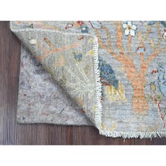 2'x6'2" Misty Gray Afghan Peshawar Birds Design Hand Knotted Wool Runner Rug