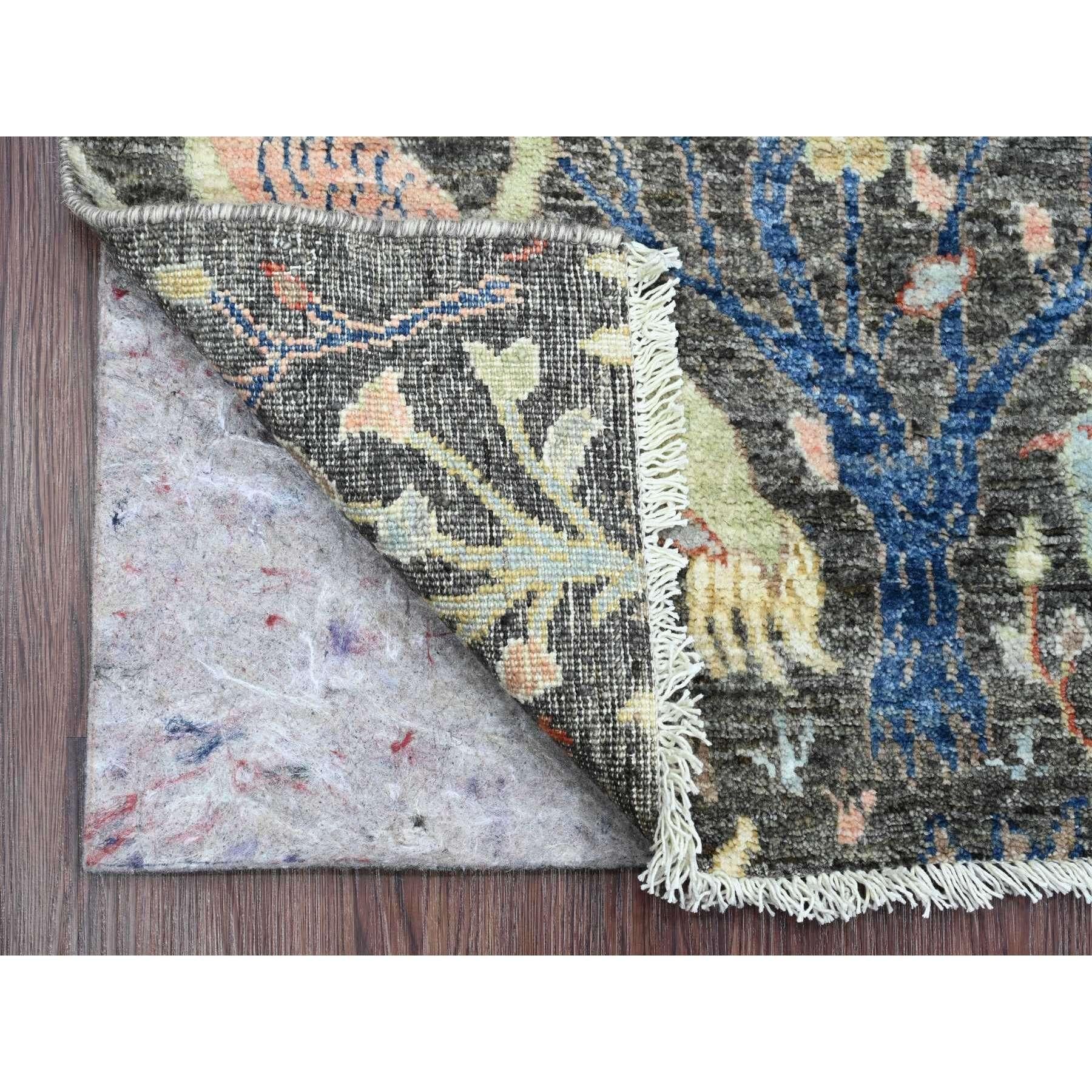 Pebble Gray, Hand Knotted, Afghan Peshawar, Tree of Life, Birds of Paradise Design, Veggie Dyes, Pure Wool, Narrow Runner, Oriental Rug
Primary materials: Wool
Latex: No Pile 
height: 0.25 Inches
Style: Transitional
Primary color: Grey
Secondary