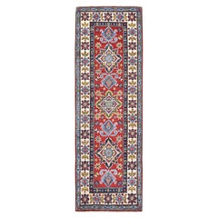 2'x6'2" Rot Kazak mit geometrischem Design Hand geknüpft Wolle Läufer Orientteppich