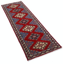 2x6.4 ft Handgefertigter roter Wollteppich. Handgeknüpfter Stammes-Akzent-Teppich für Heimdekoration