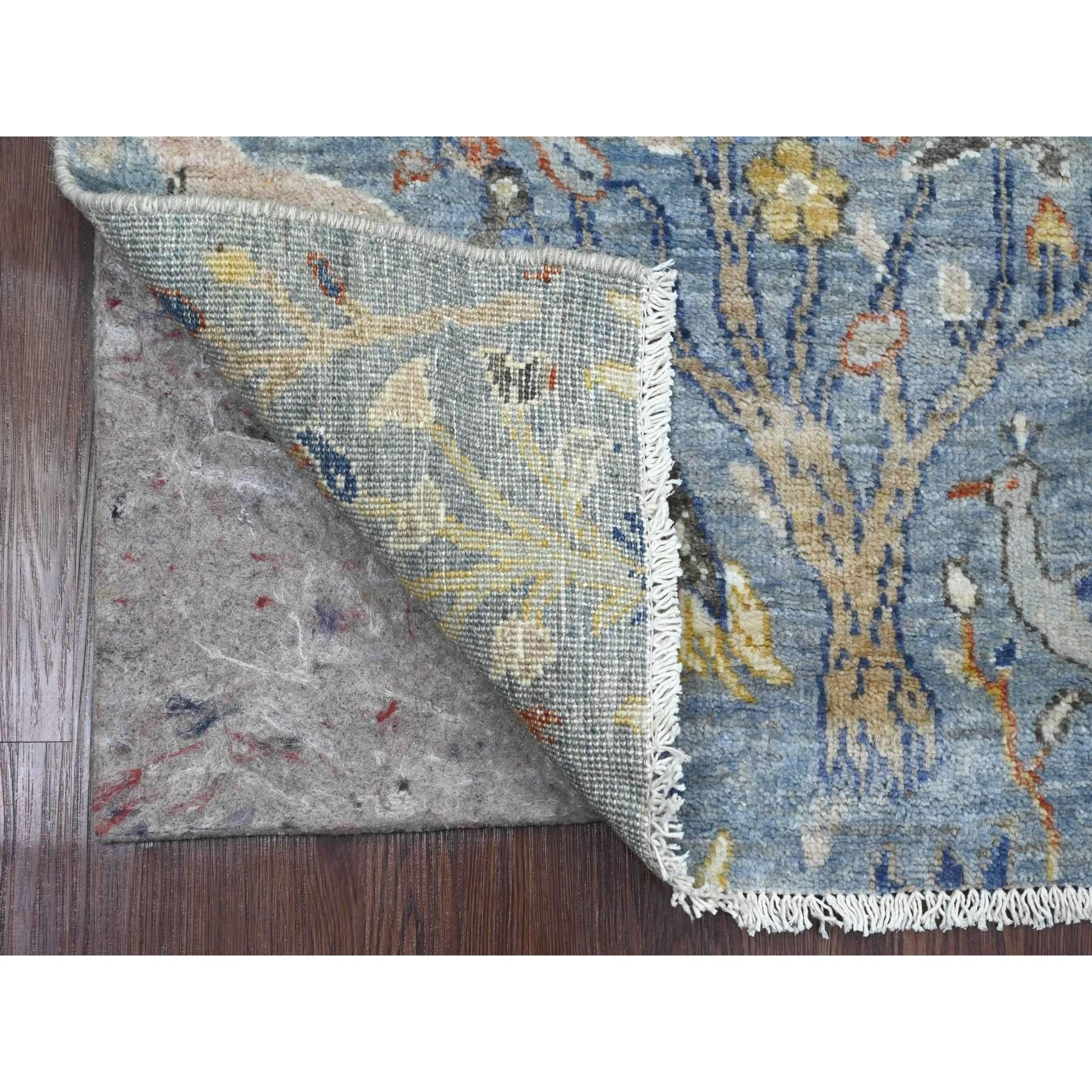 Ruddy Blue, Afghan Peshawar with Birds of Paradise Design, Hand Knotted, Natural Dyes, 100% Wool, Narrow Runner, Oriental Rug
Primary materials: Wool
Latex: No Pile 
height: 0.25 Inches
Style: Transitional
Primary color: Blue
Secondary colors: Red,