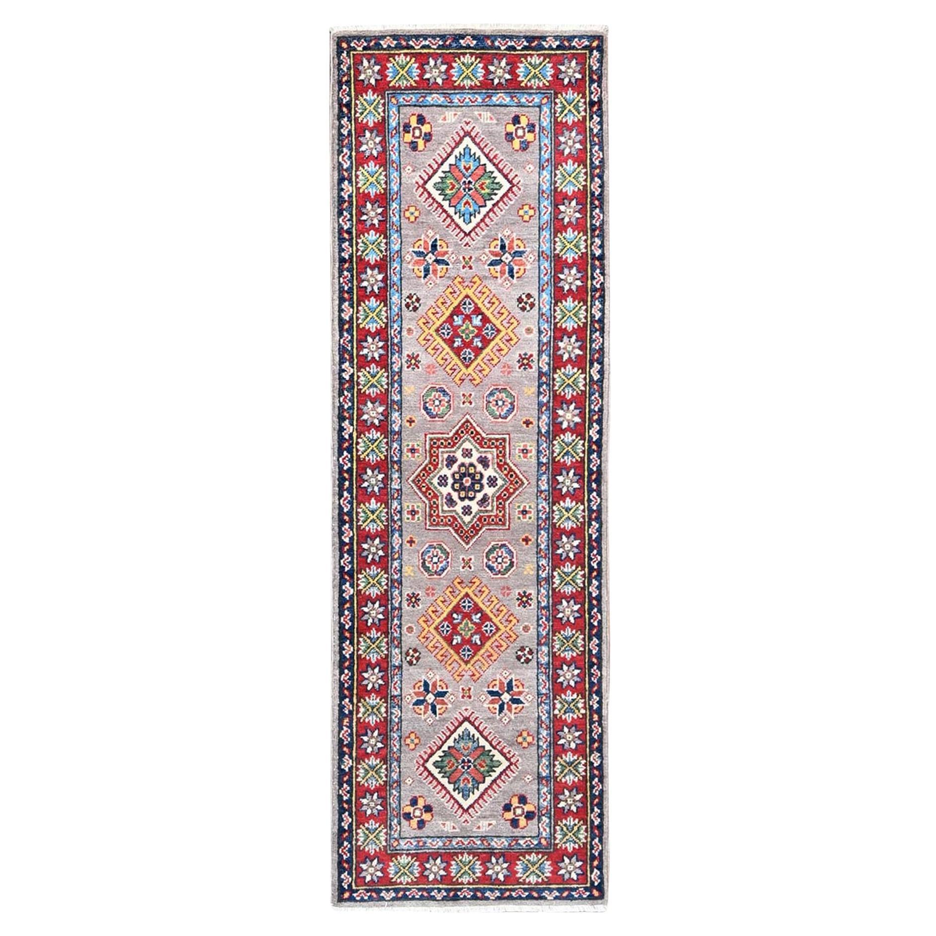 2
x6
5" Medallones Kazak Gris Violeta 100% Lana Alfombra Oriental Anudada a Mano