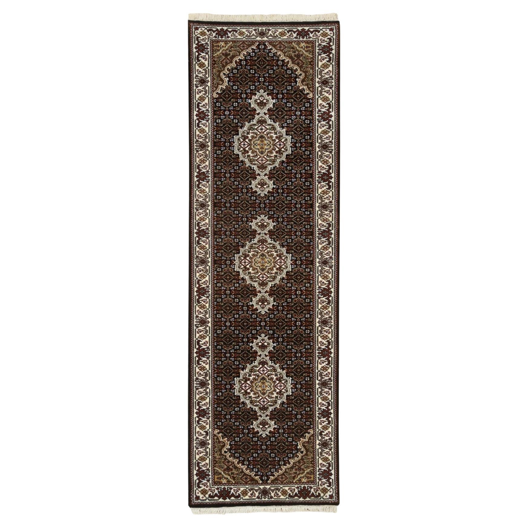 Tappeto Runner Tabriz Mahi 175 KPSI in pura lana annodata a mano 2'x7'10" nero in vendita