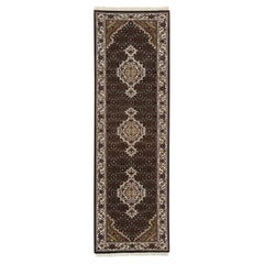 Tappeto Runner Tabriz Mahi 175 KPSI in pura lana annodata a mano 2'x7'10" nero