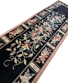 2x8 Antique Chinese Art Deco Runner Black Rug 69cmx249 cm c.1930