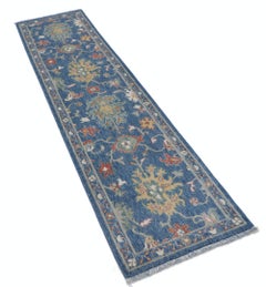 Tappeto floreale 2x8 ft, Tappeto da cucina, Tappeto per corridoio blu, Tappeto per corridoio Oushak