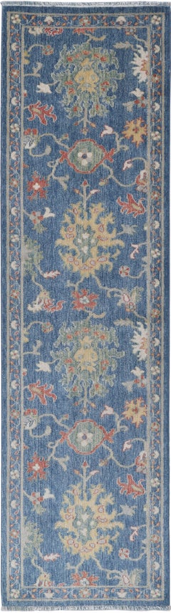 Tappeto floreale 2x8 ft, Tappeto da cucina, Tappeto per corridoio blu, Tappeto per corridoio Oushak
