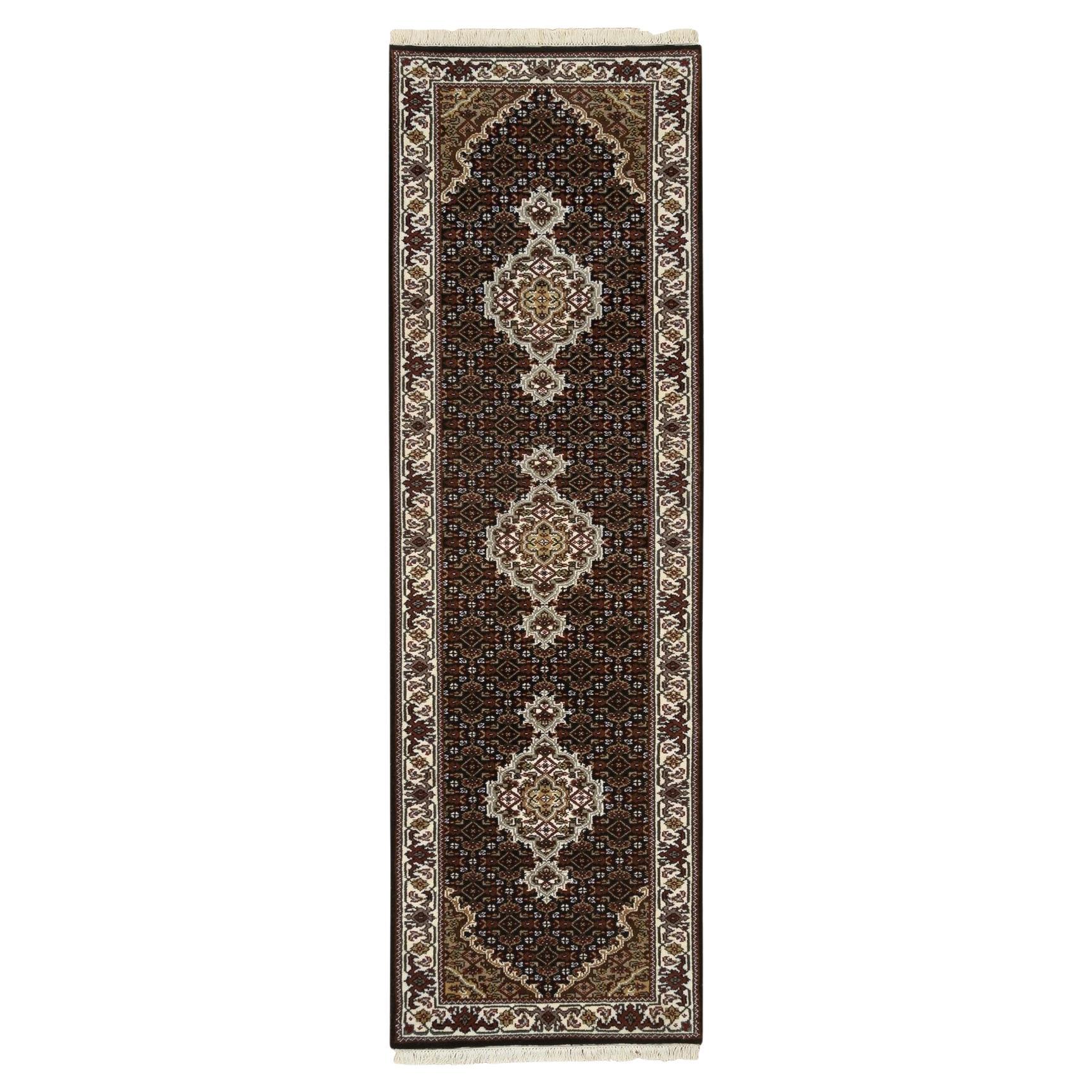 2'x8'1" Schwarz Tabriz Mahi 175 KPSI Reine Wolle Handgeknüpft Läufer Teppich im Angebot