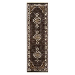 Tappeto Runner Tabriz Mahi 175 KPSI in pura lana annodata a mano 2'x8'1" nero