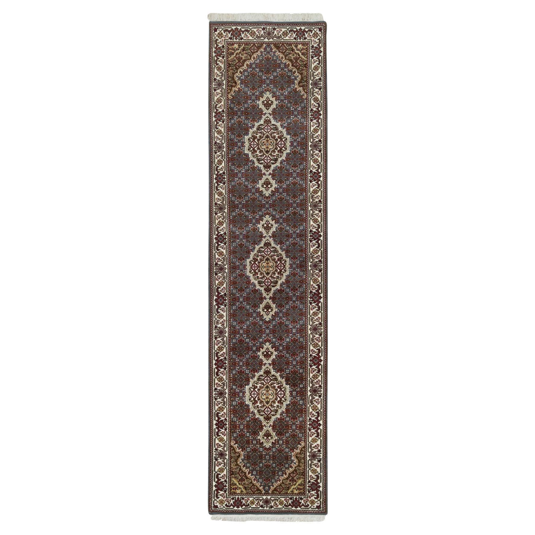 2'x8'5" Light Gray Tabriz Mahi 175 KPSI Wool Hand Knotted Runner Oriental Rug