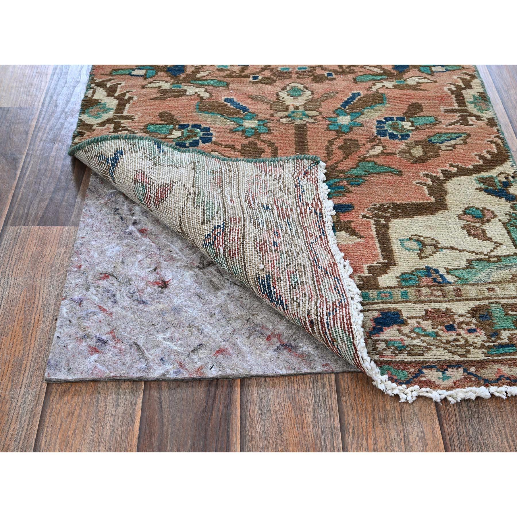 Heriz Serapi 2'x9' Salmon Pink Vintage Persian Heriz Hand Knotted Wool Runner Rug For Sale