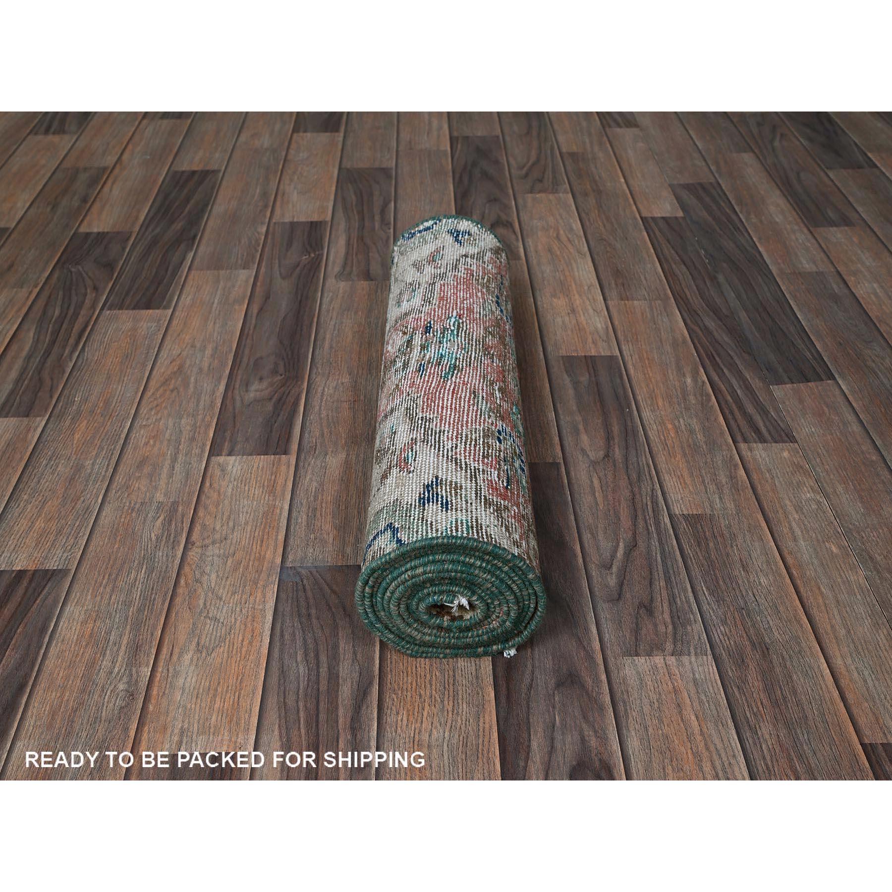 2'x9' Salmon Pink Vintage Persian Heriz Hand Knotted Wool Runner Rug In Excellent Condition For Sale In Carlstadt, NJ