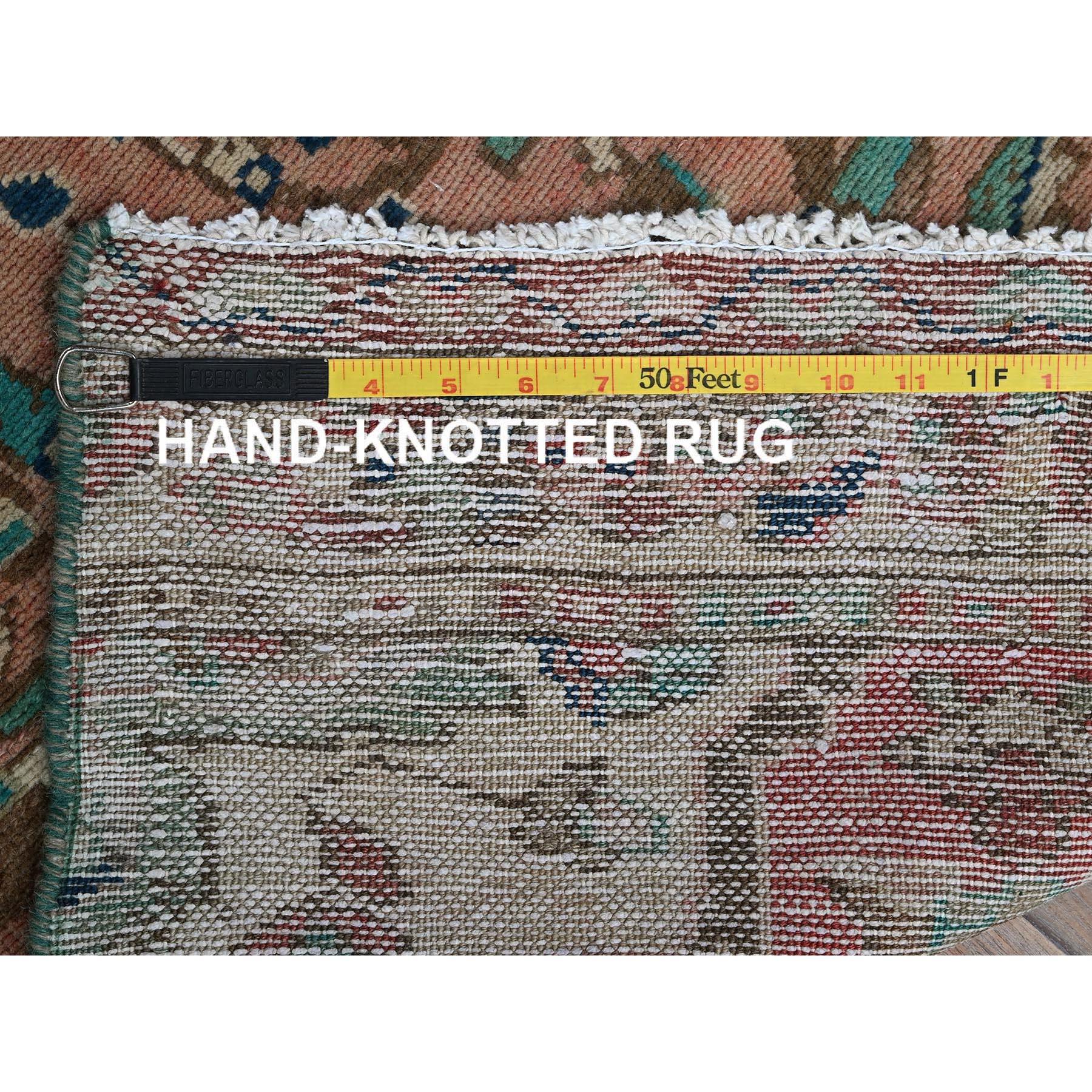 2'x9' Salmon Pink Vintage Persian Heriz Hand Knotted Wool Runner Rug For Sale 1