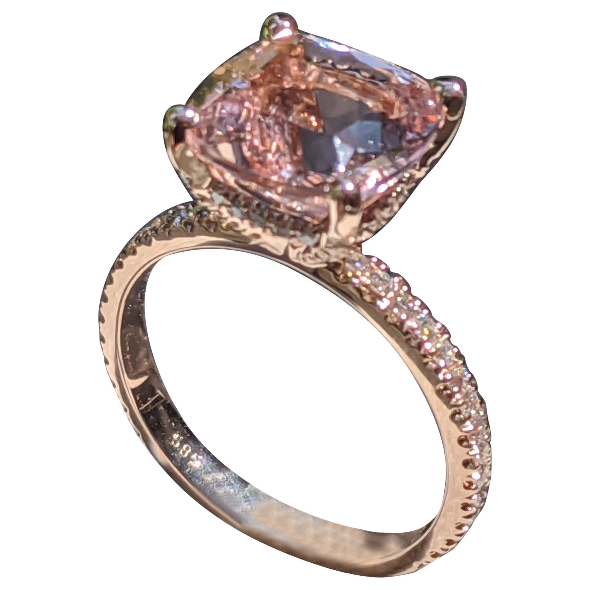 3 1/2 Carat 14 Karat Rose Gold Cushion Morganite Hidden Halo Engagement Ring