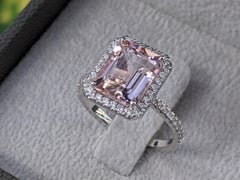 3 1/2 Carat 14 Karat White Gold Emerald Morganite Halo Diamonds Engagement Ring