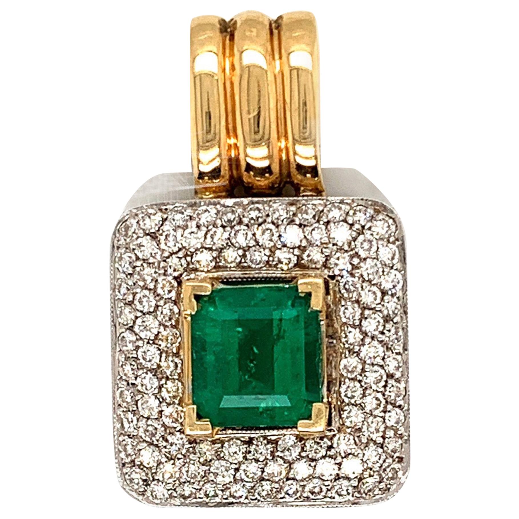 3 1/2 Carat Colombian Emerald and Diamond Pendant