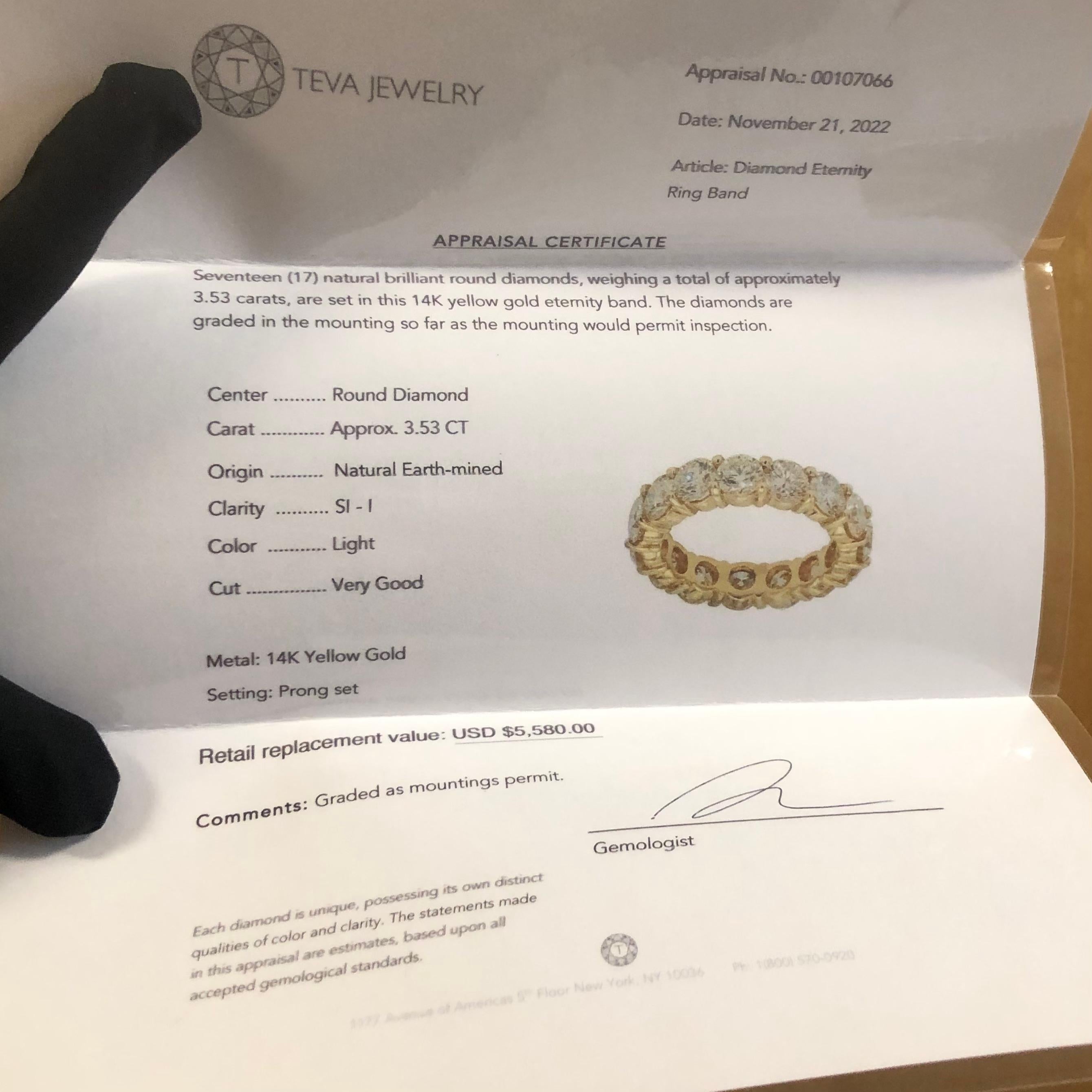 3 1/2 Quilates Ct Diamante Redondo Natural Real Anillo de Eternidad Completo Oro 14k en Nuevo estado para la venta en New York, NY