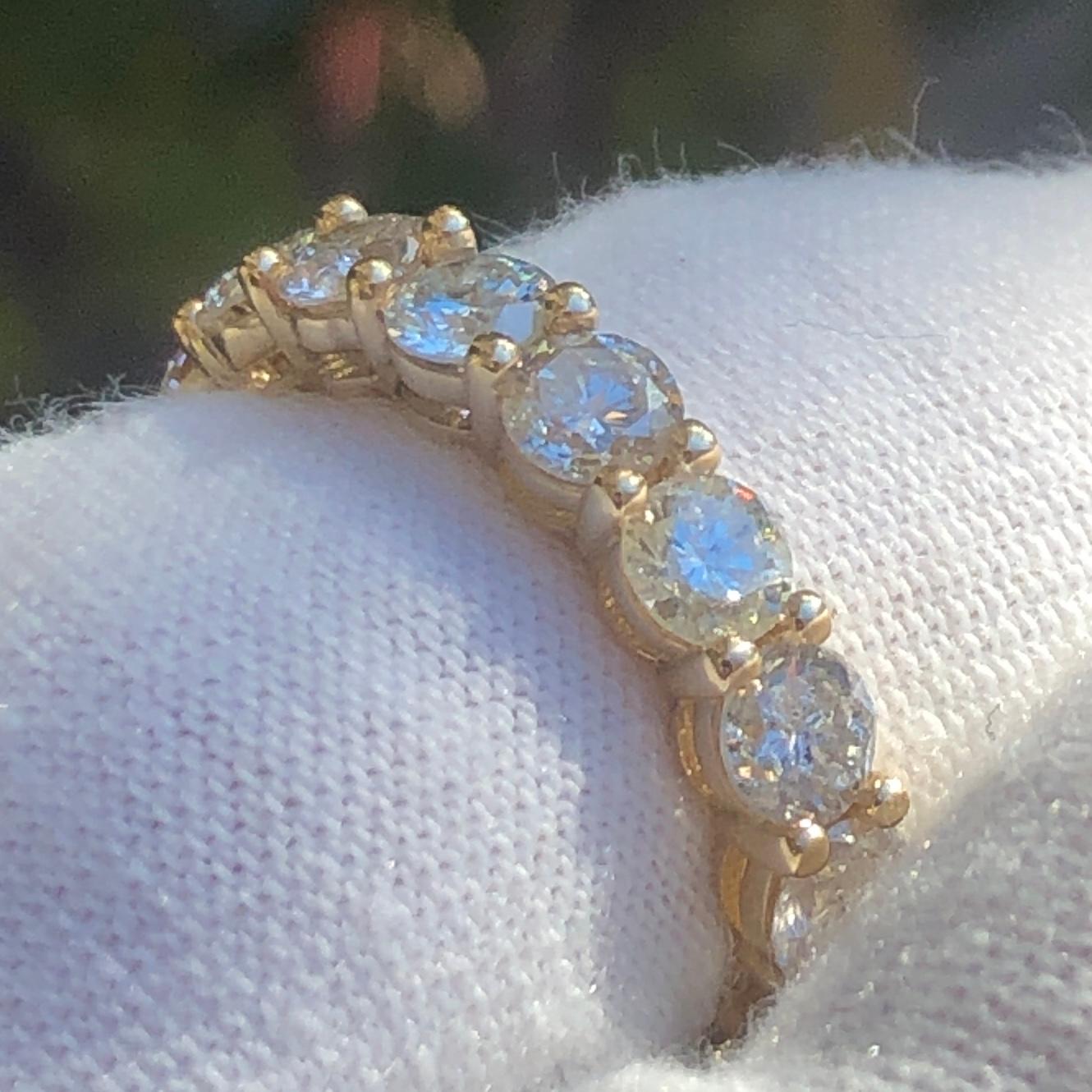 Round Cut Diamond Eternity Band Ring 14k Yellow Gold Art Deco For Sale