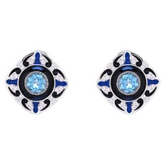 3-1/2 ct. Blue and White Topaz with Enameled Latch Sterling Silver Earrings