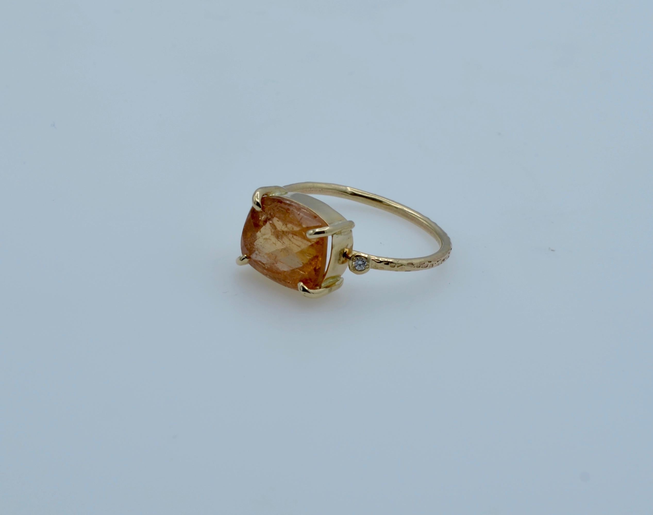 3 1/2 Carat Topaz Set in 14 Karat Gold with Diamond Accents Ring In New Condition In Berkeley, CA