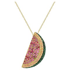 3-1/20ct. 14K Gold Tourmaline/Sapphire/Tsavorite Water Melon Pendant Necklace