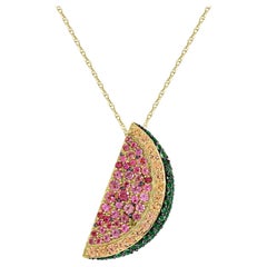 3-1/20ct. 14K Gold Tourmaline/Sapphire/Tsavorite Water Melon Pendant Necklace 