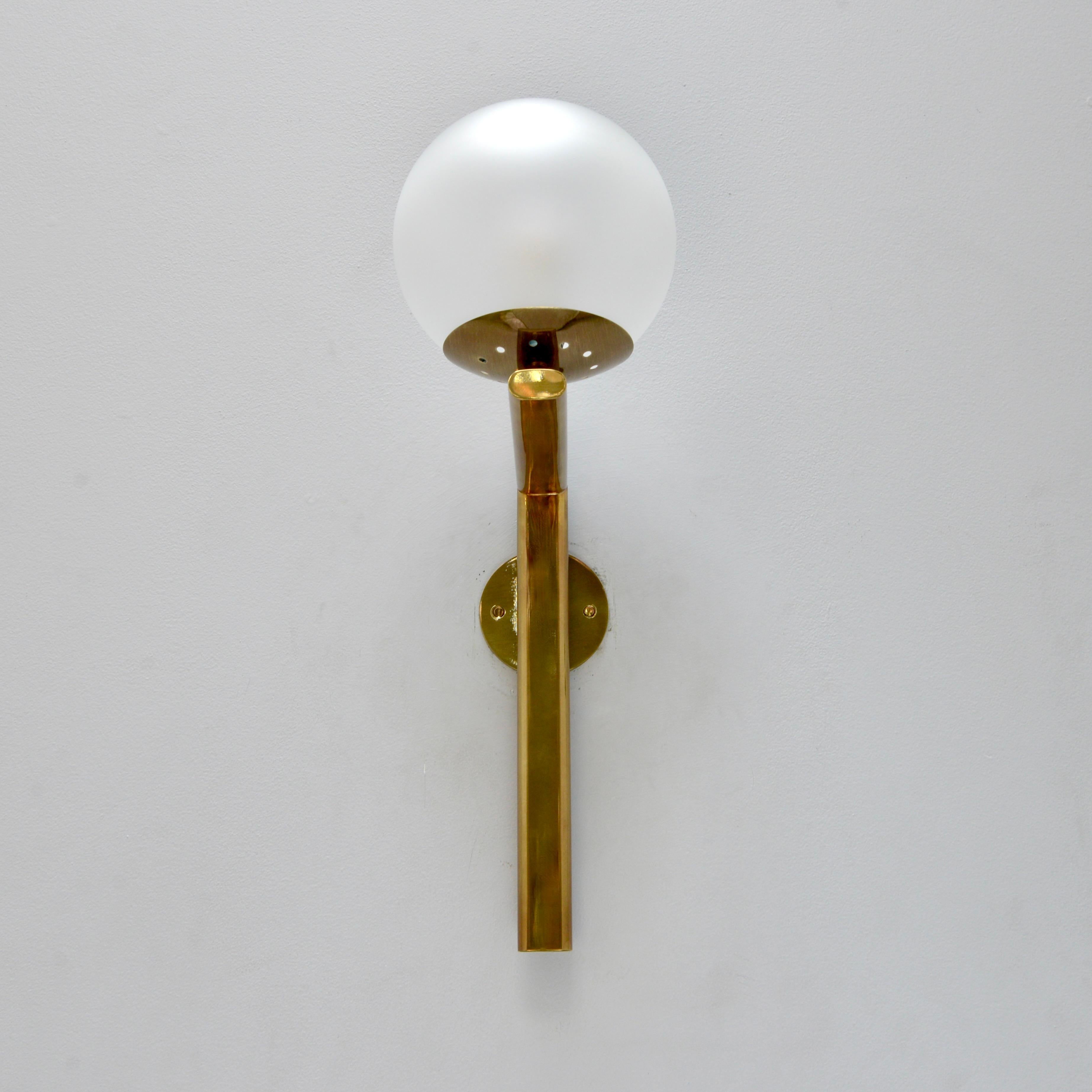 (3) 1950s L Globe Sconces In Good Condition For Sale In Los Angeles, CA