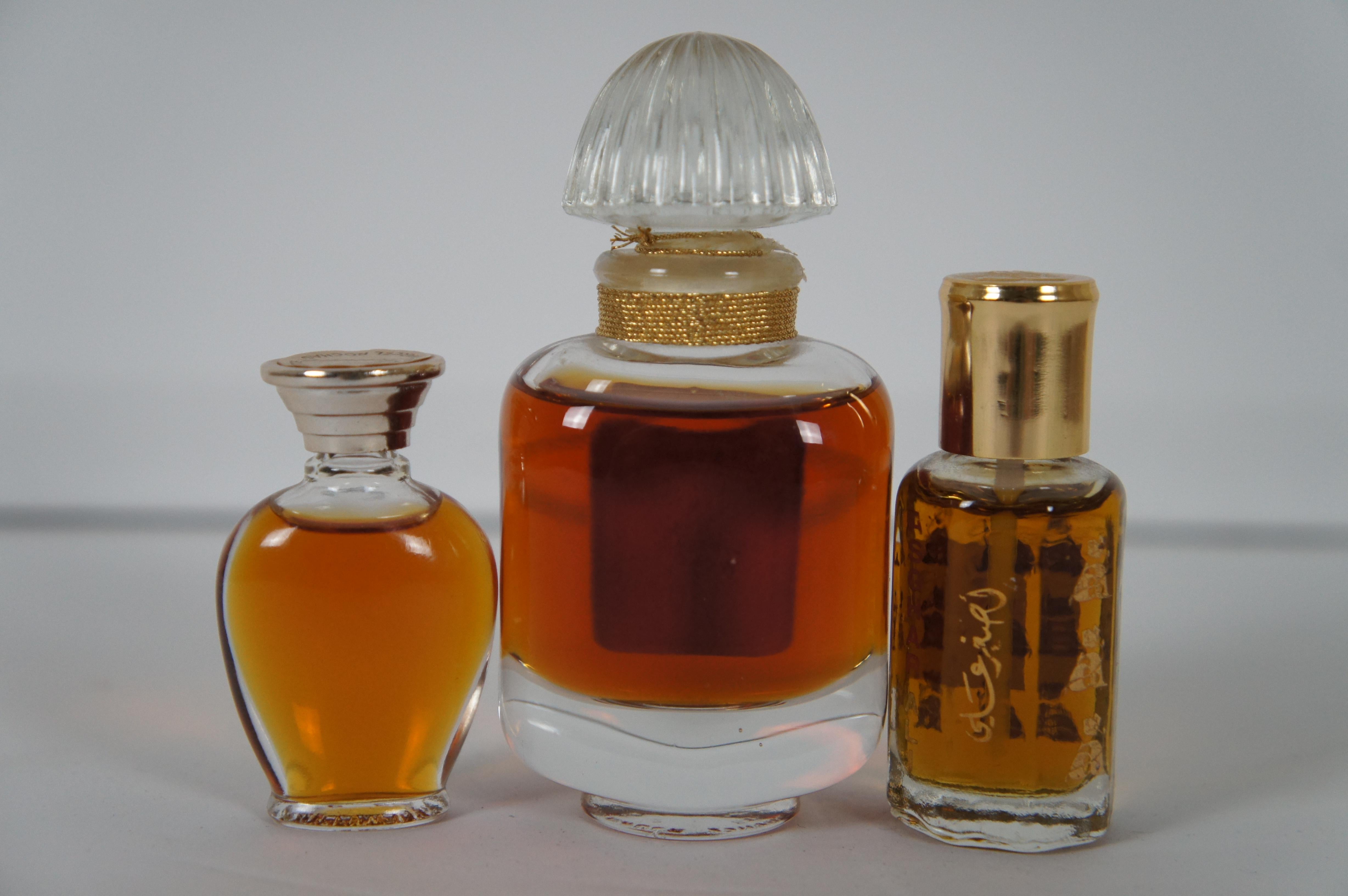 Mid-Century Modern 3 1960s French Perfume Bottles Miss De Rauch Femme Marcel Rochas Yves St Laurent For Sale